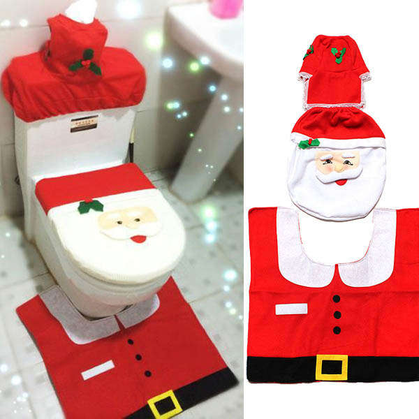 Christmas Decorations Santa Claus Bathroom Toilet Seat Cover Set