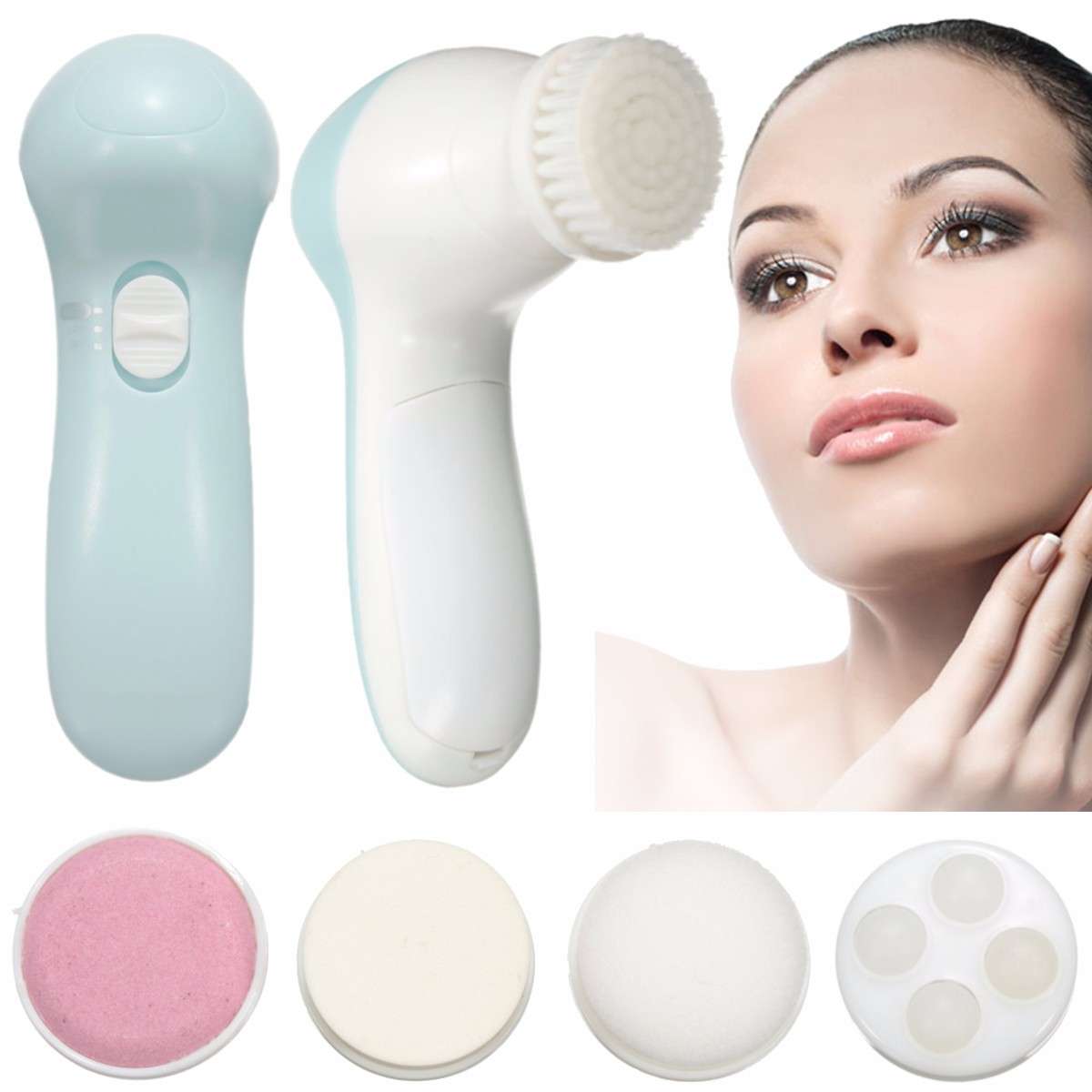 5 In 1 Electric Facial Cleaner Face Skin Care Brush Massager Scrubber Deep Clean