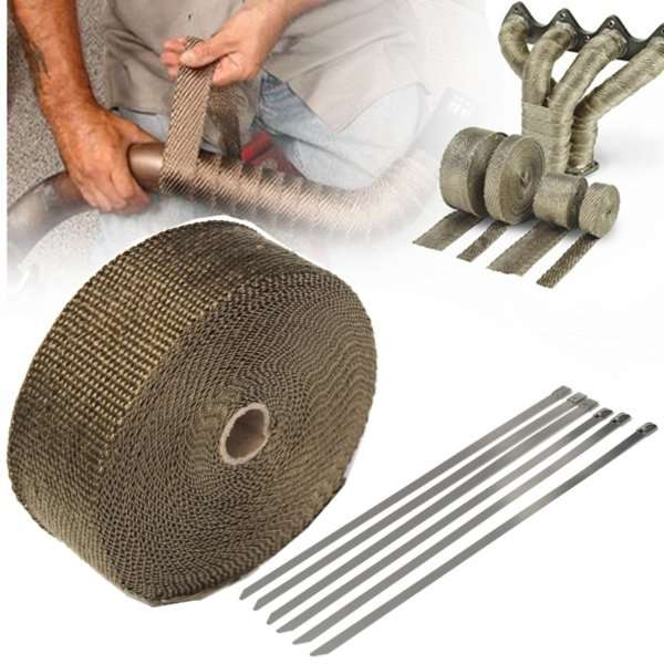 50mmx15m Exhaust Heat Wrap Insulation Pipe Tape Titanium Glass Fiber With 6 Sta