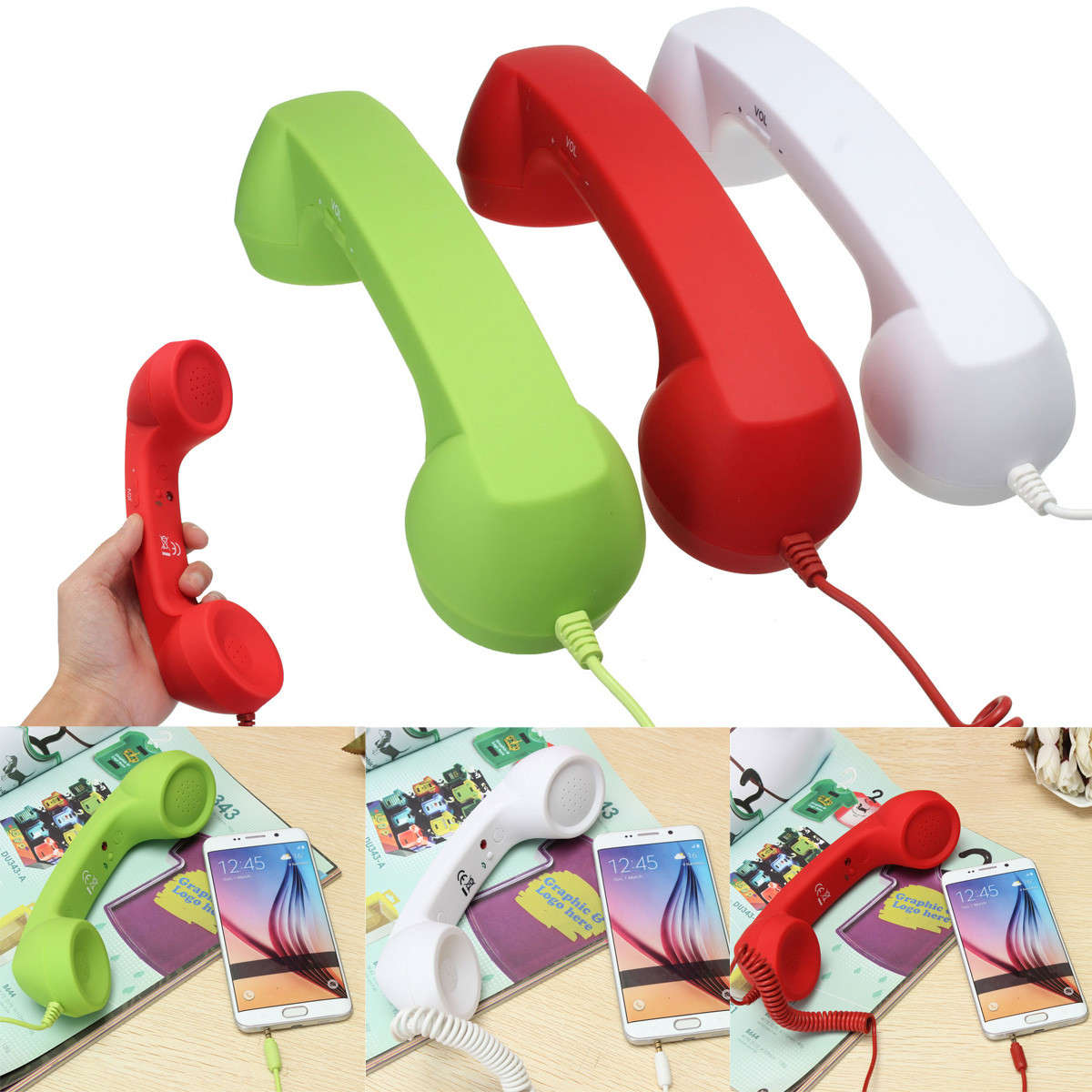 Retro Telephone Aantiradiation Handset With Volume Control 3.5MM Jack Plug For