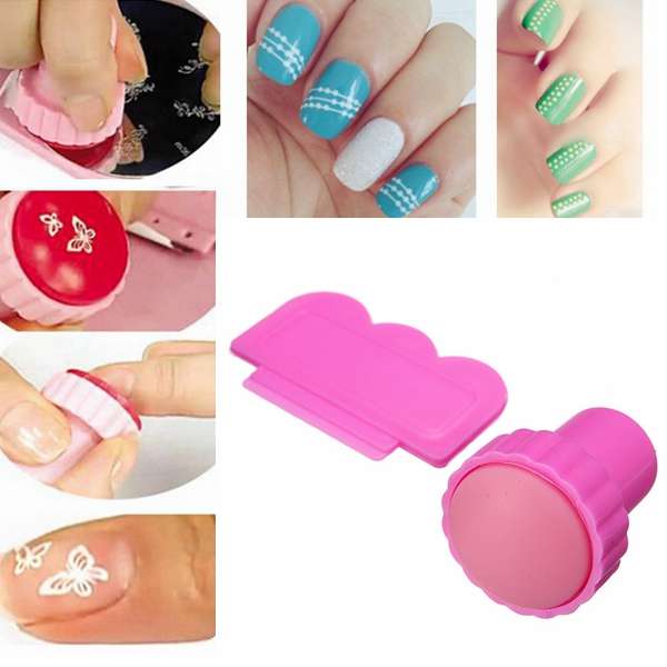 Pink Nail Art Polish Stamper Stamping Scraper Set