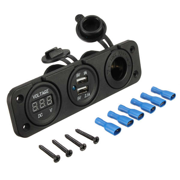 Dual USB Adapter Charger Digital Voltmeter Cigarette Lighter Sockets