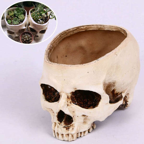 Halloween Skull Horrible Flower Pot Resin Artifical Skull Head Flowerpot Decora