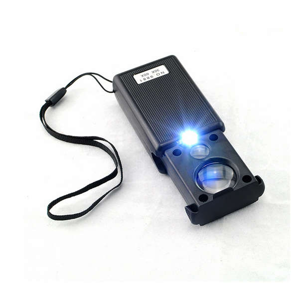 30X 60X Pull Type LED Light Mini Identifying Magnifier Black