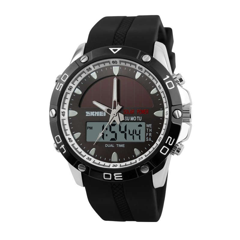 SKMEI 1064 Solar Digital Analog Waterproof Rubber Band Men Sport Wrist Watch