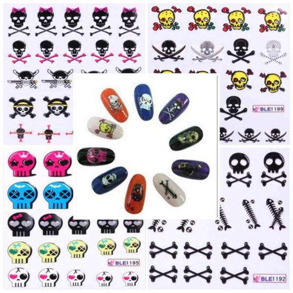 Mixed 11 Styles BLE1192-1202 Skull Nail Art Decals Water Stickers