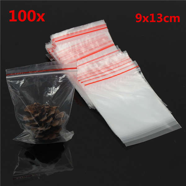 100pcs Resealable Transparent Clear Plastic Zip Lock Bags 9x13cm