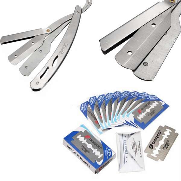 Stainless Steel Barber Razor Folding Knife Shaver With 10 Pcs Blades