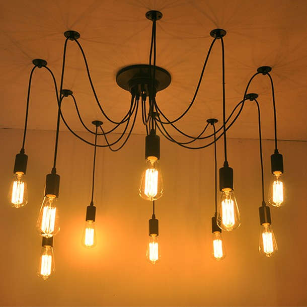 10 Lights Edison Retro Spider Chandelier Pendant Light 110-220V