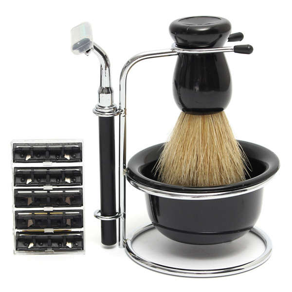 4 in 1 Professional Safety Two-sided Razor Bristle Brush Black Bowl Stainless S