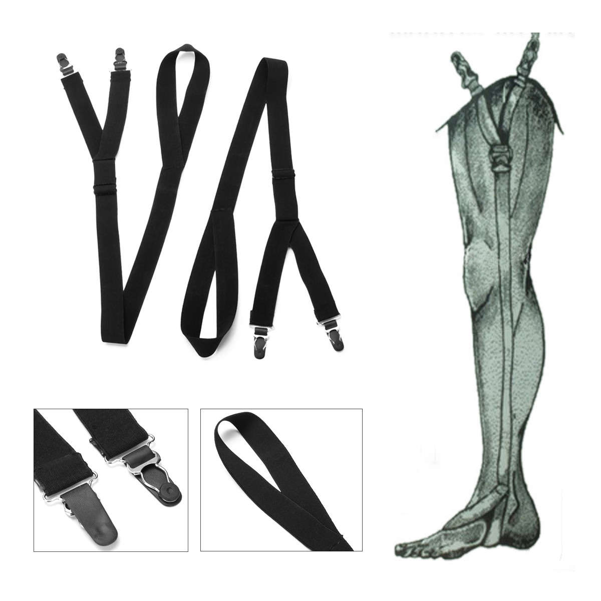 Men Boy Black Military Y Shape Shirt Socks Stays Adjustable Garters Suit Access