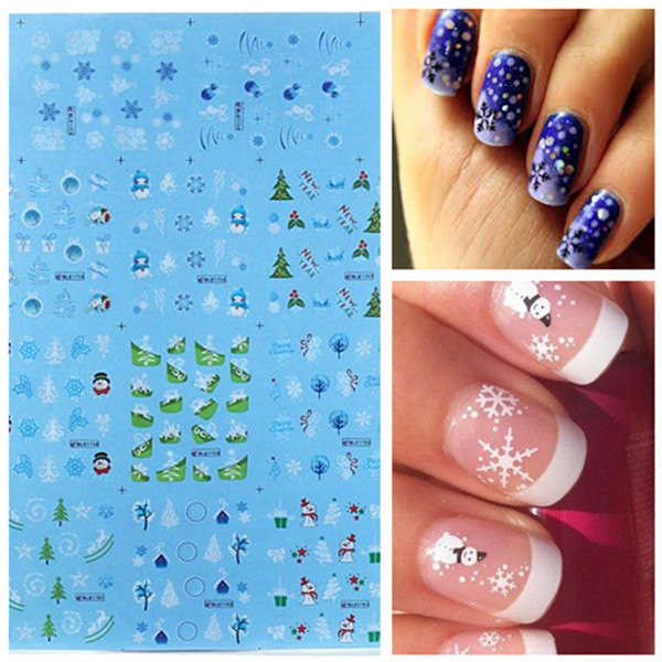 BLE Snowflake French Nail Art Tips Water Transfer Decals Sticker