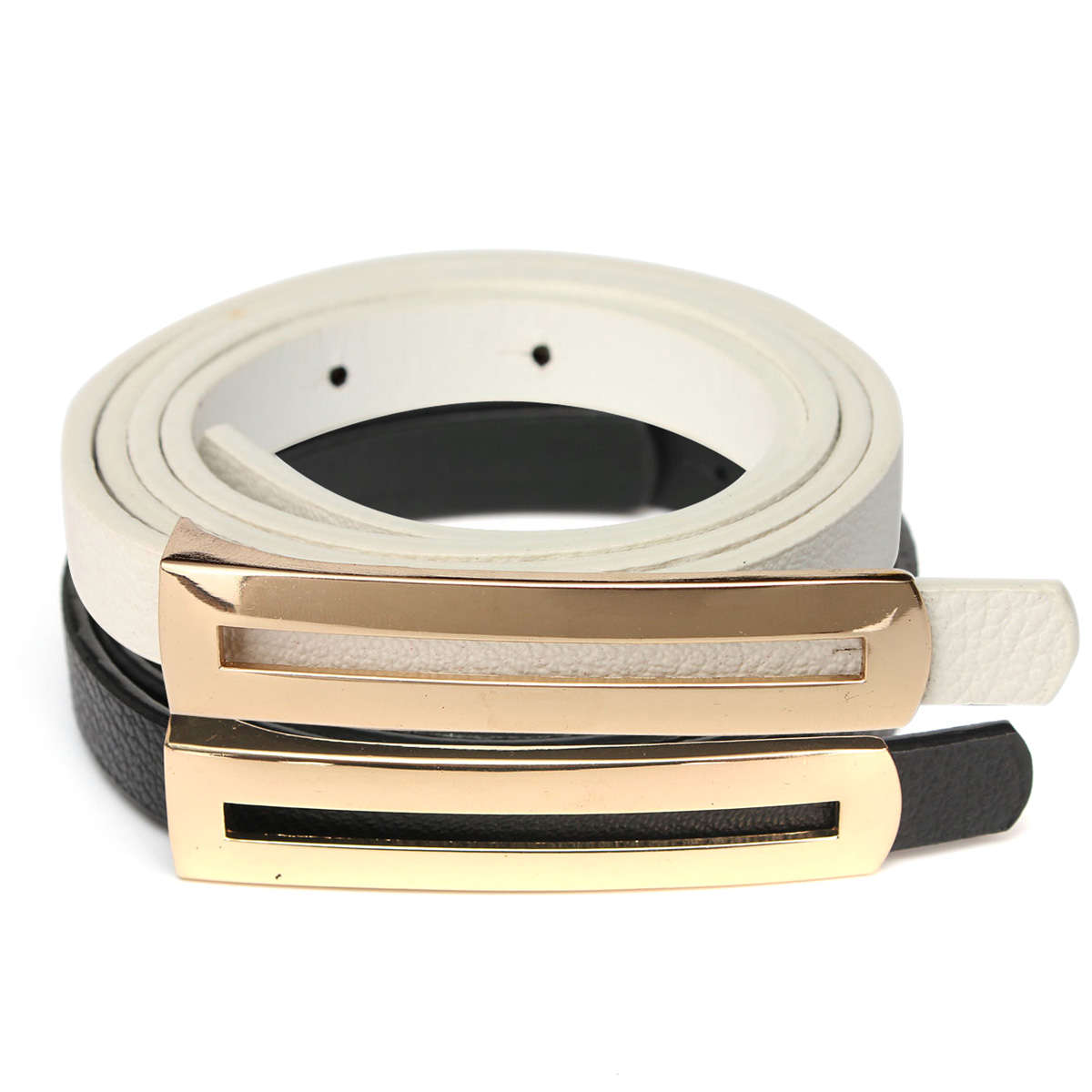 Women Ladies PU Leather Skinny Metal Narrow Thin Buckle Waist Belt Waistband St