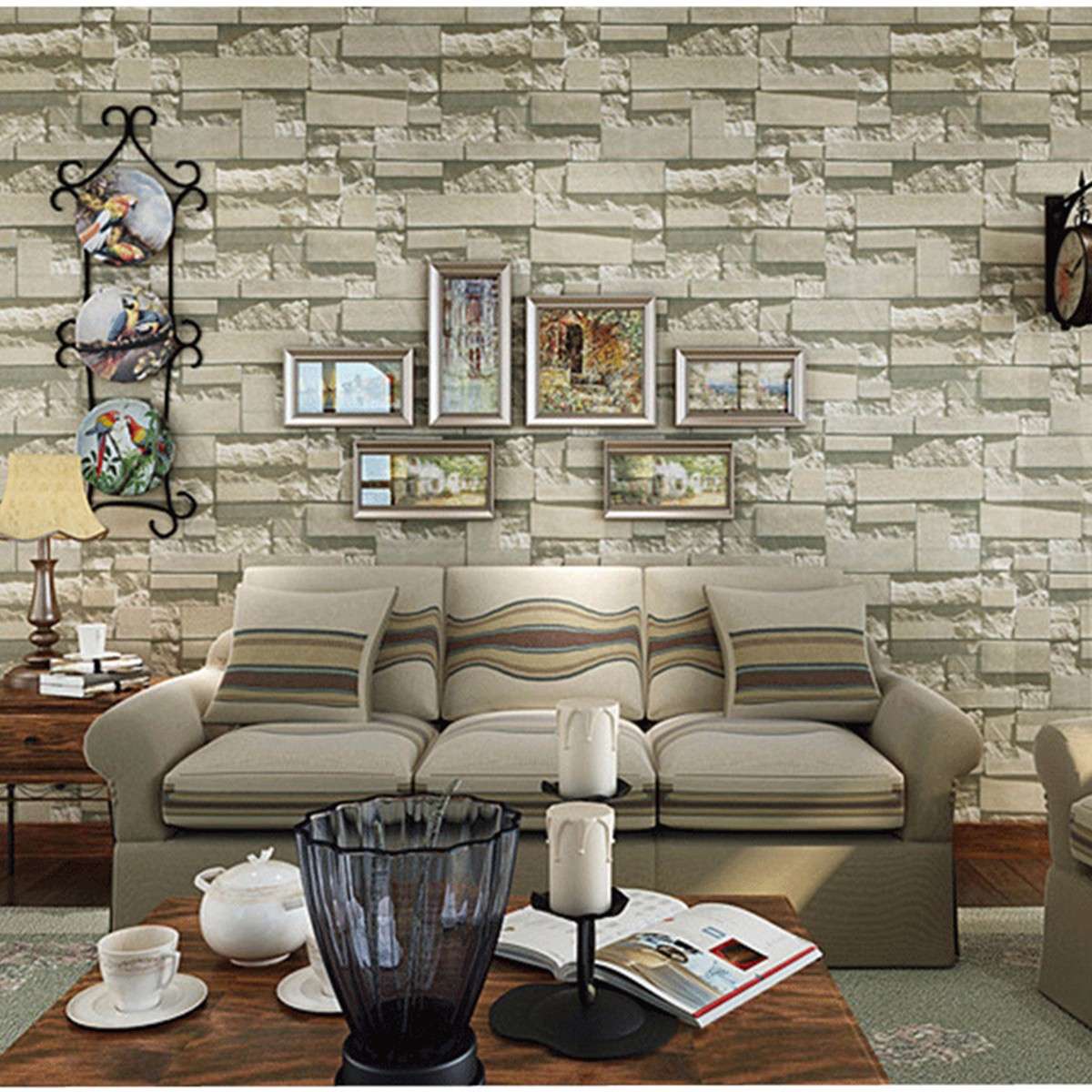 10m 3D Brick Stone Natural Color Slate Environmental Non-woven Wallpaper Roll H
