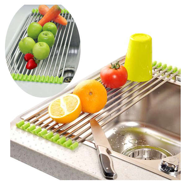 Stainless Steel Roll Draining Rack Fruit Vegetable Drain Shelf Multifunctional