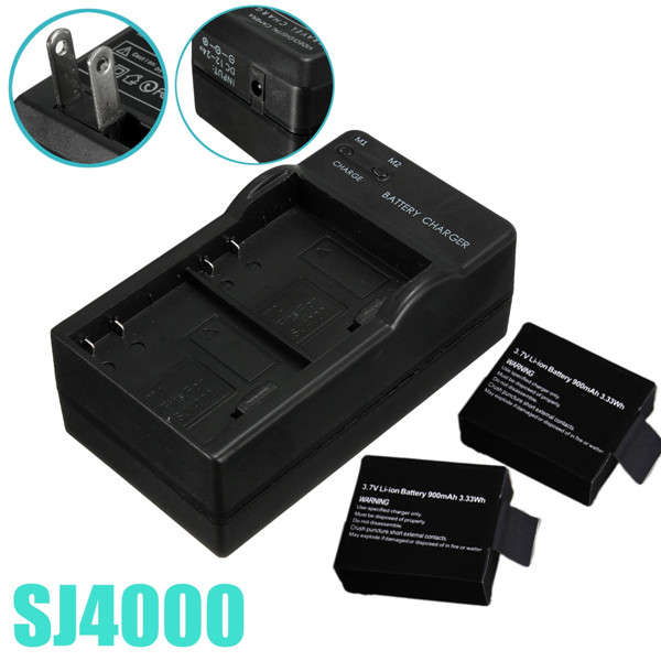 2 Dual Camera Battery Charger Travel Wall Adapter US For SJ4000 SJ5000 M10