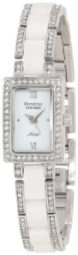 Armitron Women's 753955WTSV Silver-Tone NOW Swarovski Crystal White Ceramic Bracelet Watch
