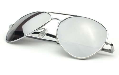 Aviator Sunglasses Silver Frame Mirror Lens