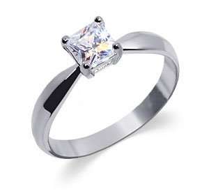 Sterling Silver Womens Band Princess Cut Cubic Zirconia Solitaire Ring Size 5 6 7 8 9 10