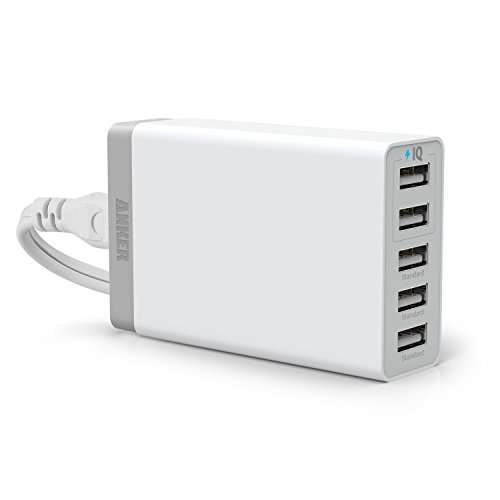 Anker 25W 5-Port Desktop USB Charger with PowerIQTM Technology for iPhone 5s 5c 5; iPad Air mini; Ga