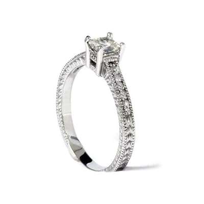 **R35000**.50CT PRINCESS CUT VINTAGE MILGRAIN ENGAGEMENT RING 14K WHITE GOLD