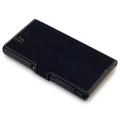 Sony Xperia Z Low Profile Covert Branded PU Leather Wallet Case - Black (Black)