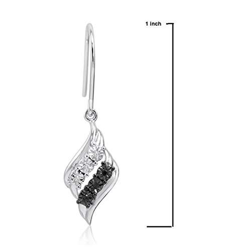 Black and White Diamond Dangle Earrings in .925 Sterling Silver