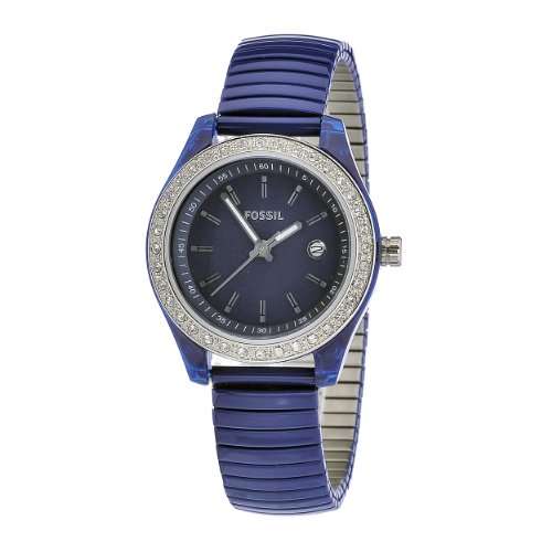 Fossil Women's ES2910 Blue Stainless Steel Expandable Bracelet Blue Steel Case Blue Dial Crystallize