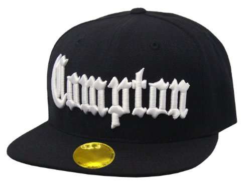 Black Compton Flat Bill Snapback Adjustable Baseball Cap