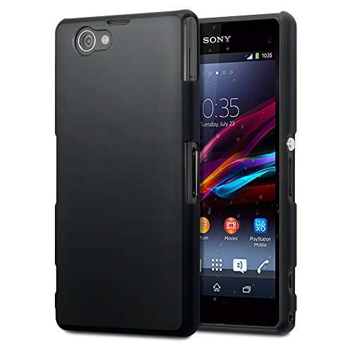 Terrapin Hybrid Rubberized Back Cover Hard Case for Sony Xperia Z1 Compact (Solid Black)