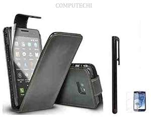 Black Samsung Galaxy S2 Leather Flip Case Cover (Free Screen Protector and stylus)