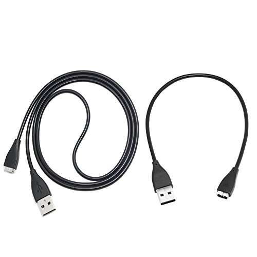 Hotodeal USB Charger Cable for Fitbit Charge HR Bracelet, Pack of 2 (27cm, 100cm) - Black