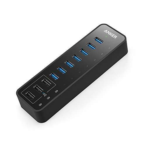 Anker 10-Port 60W USB 3.0 Hub with 7 Data Transfer Ports and 3 PowerIQ Charging Ports for iPhone, iP