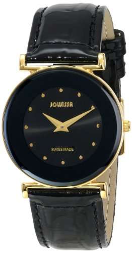 Jowissa Women's J3.021.M Elegance 30 mm Gold PVD Black Dial Leather Watch
