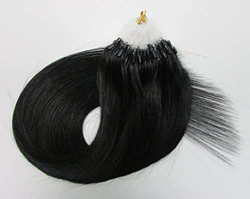22" Loop Micro Ring Beads Tipped Remy Human Hair Extensions 100s 01 Jet Black for Women's Beauty Hai