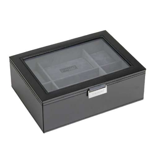 STACKERS - Men's Executive Black Glass lidded 8pc Watch Box STACKER with Grey Velvet Finish lining