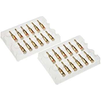 TNTSABasics 24k Gold Connector Banana Plugs,  24 Pack (12 Red, 12 Black)..