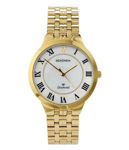 Sekonda Men's Quartz Watch with Mother of Pearl Dial Analogue Display and Gold Stainless Steel Brace
