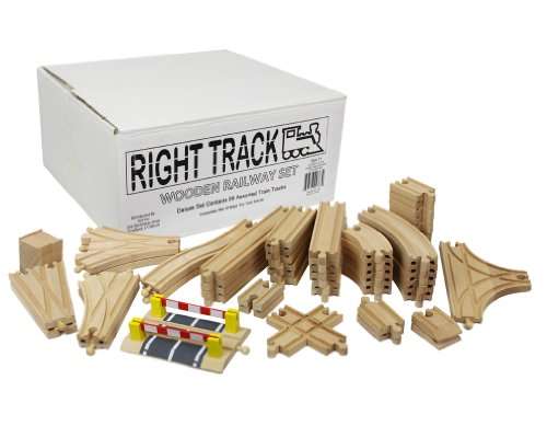 Wooden Train Track Deluxe Set: 56 Assorted Premium Pieces By Right Track Toys - 100% Compatible with