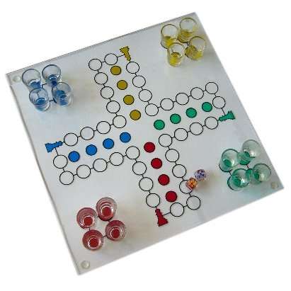 Drinking Ludo Drinking Game on Glass with Shot Glasses