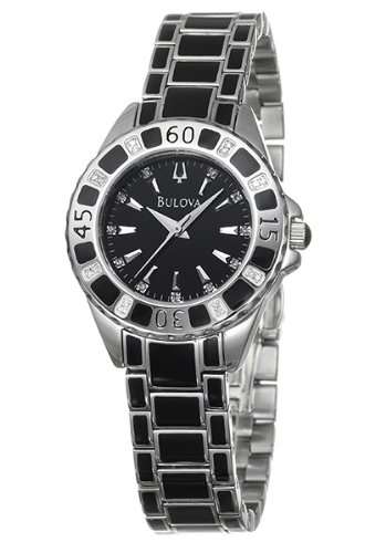 **R7000**Bulova Women's 98R129 Diamond Accented Case Bracelet Black Dial Watch