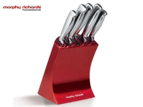 NEW MORPHY RICHARDS 5 PIECE STAINlESS STEEl KNIFE BlOCK SET, PAIRING KNIFE, UTIlITY KNIFE, BREAD KNI