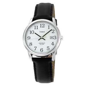 Timex Men's T2H281 Easy Reader Black Leather Strap Silver-Tone Case Watch