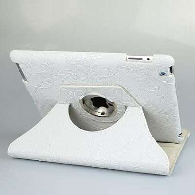 360 Degrees Rotating Stand (White) Stylish Embossed Flowers Case for iPad 3 / The New iPad (3rd Gene