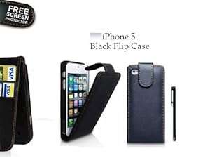Black Flip Holster Leather Pouch Cover Case For Apple Iphone 5 5G