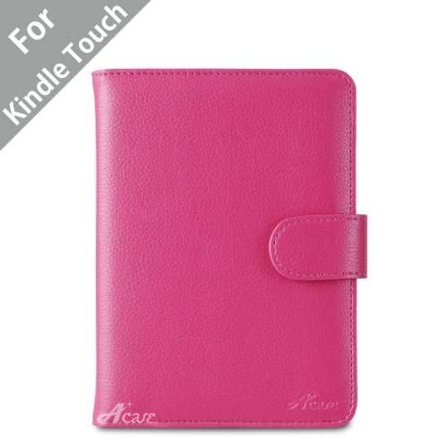 Acase(TM) Kindle Touch Leather Case (Hot Pink) for 4th Generation 6" Kindle Touch Wi-Fi/3G w/o Keybo