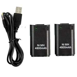 Besdata 2 NEW XBOX 360 BLACK RECHARGEABLE BATTERY PACK 1 PLUG AND PLAY CHARGER - Ultra High Capacit