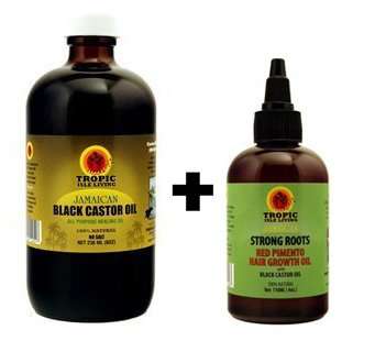 Tropic Isle Living Jamaican Black Castor Oil 8oz & Strong Roots Red Pimento Hair Growth Oil 4oz "SET