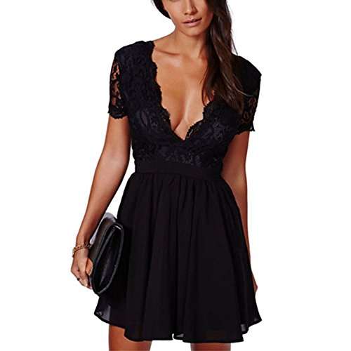 ROPALIA Womens Cocktail Formal Evening Sexy Deep V Neck Sequin Mini Dress (Asian M, Black)