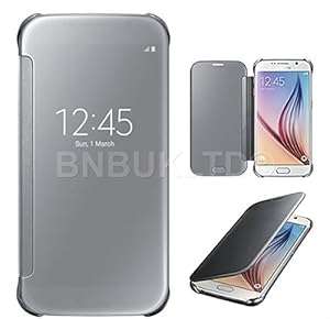 BNBUKLTD Mirror Smart View Clear Flip Case Cover For Samsung Galaxy S6 & S6 EDGE (Samsun (silver)